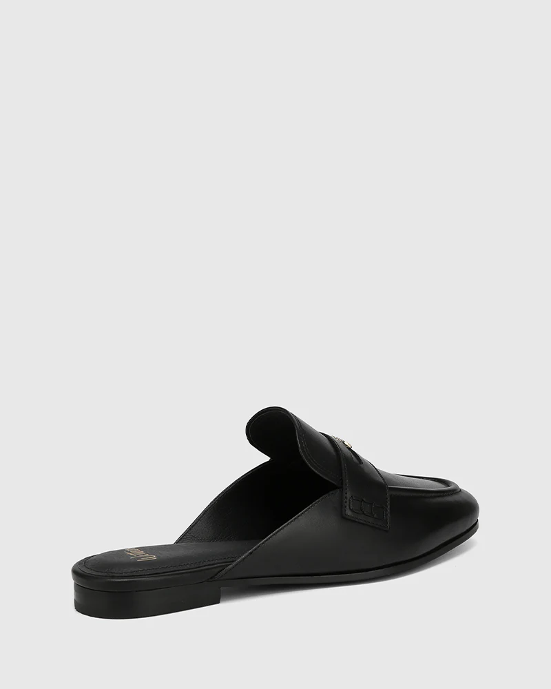 Aaron Black Leather Backless Loafer - Image 4