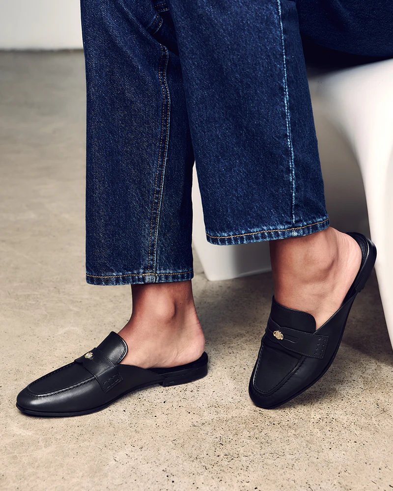 Aaron Black Leather Backless Loafer - Image 7