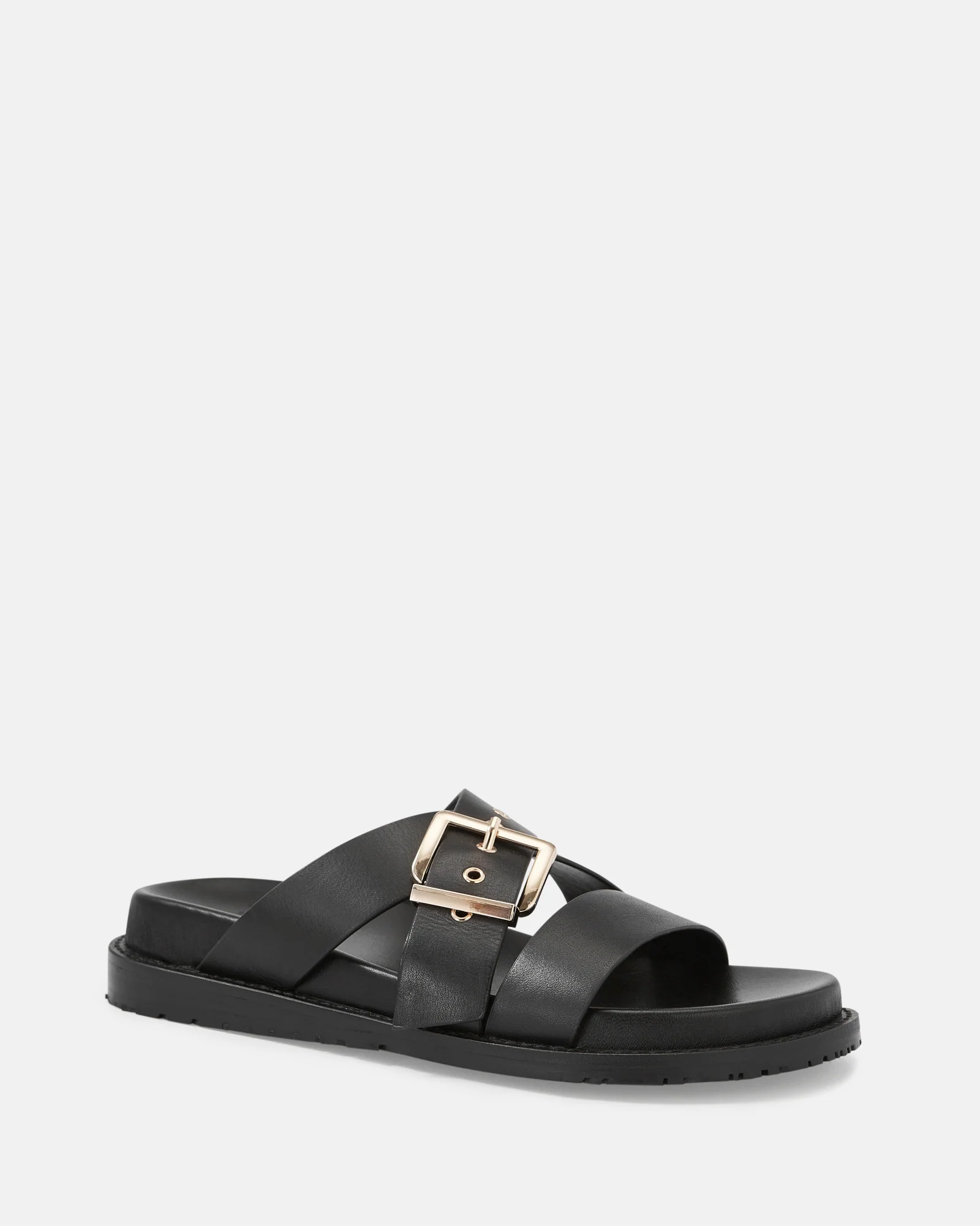 Adelle Black Leather Footbed Sandal - Image 2