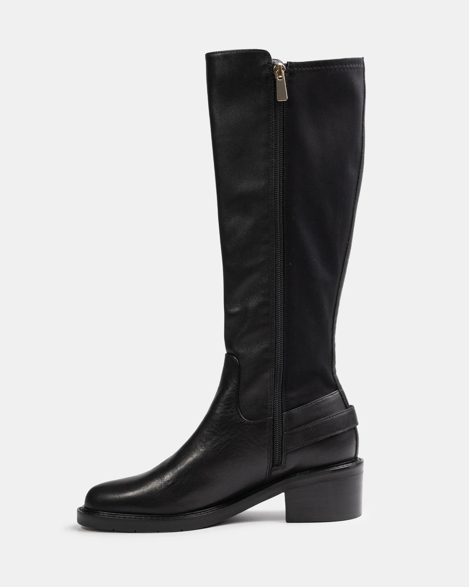 Branda Black Leather and Neoprene Knee High Boot - Image 6