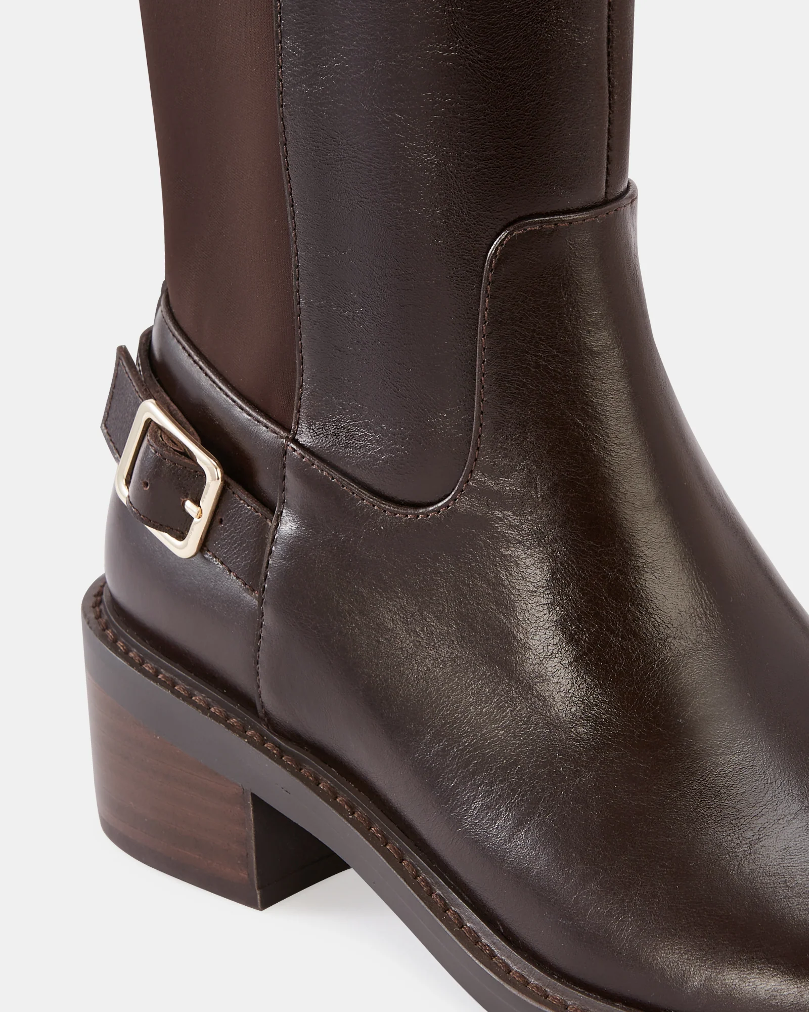 Branda Dark Brown Leather and Neoprene Knee High Boot - Image 3