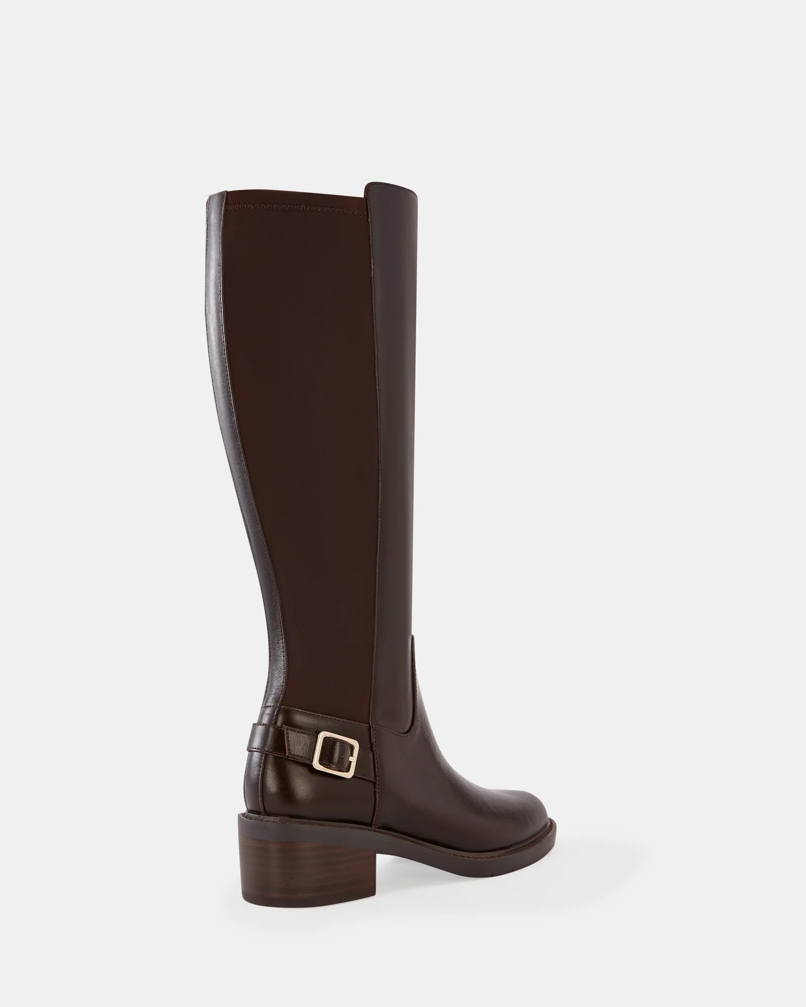 Branda Dark Brown Leather and Neoprene Knee High Boot - Image 4