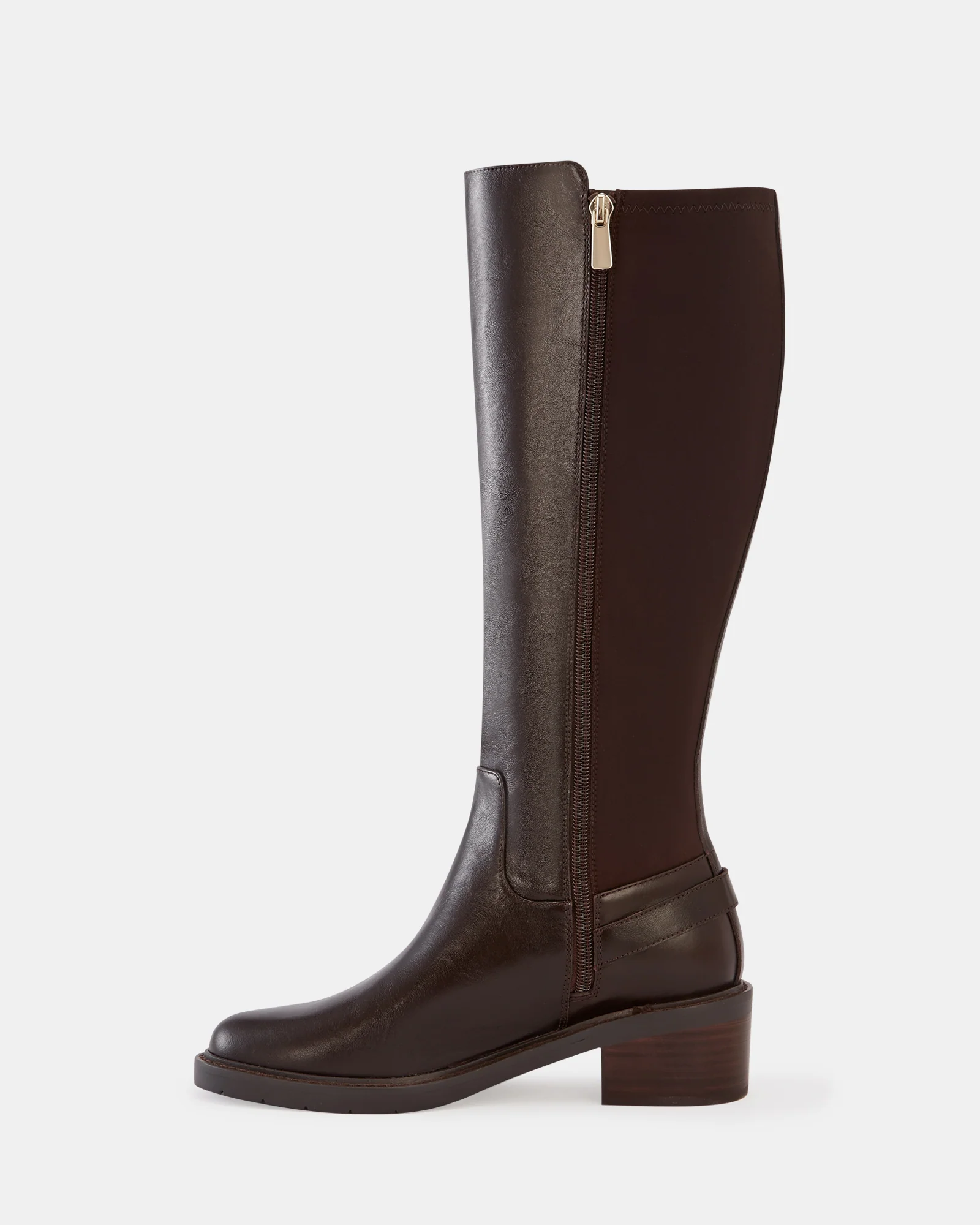 Branda Dark Brown Leather and Neoprene Knee High Boot - Image 6