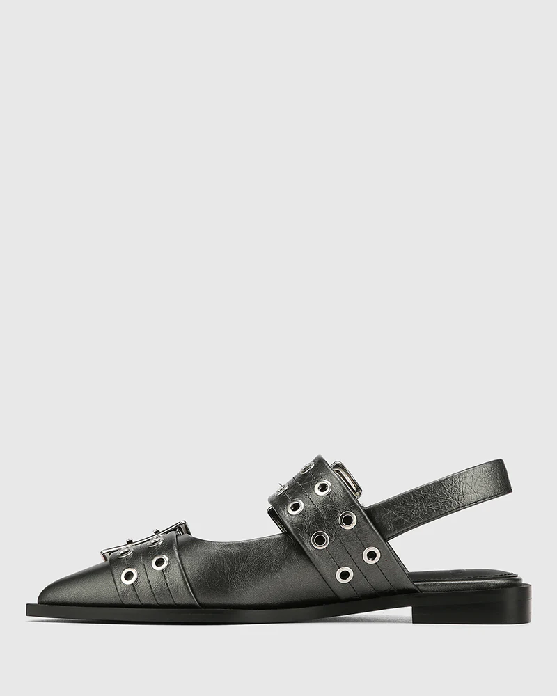 Daxton Gunmetal Metallic Leather Slingback - Image 6