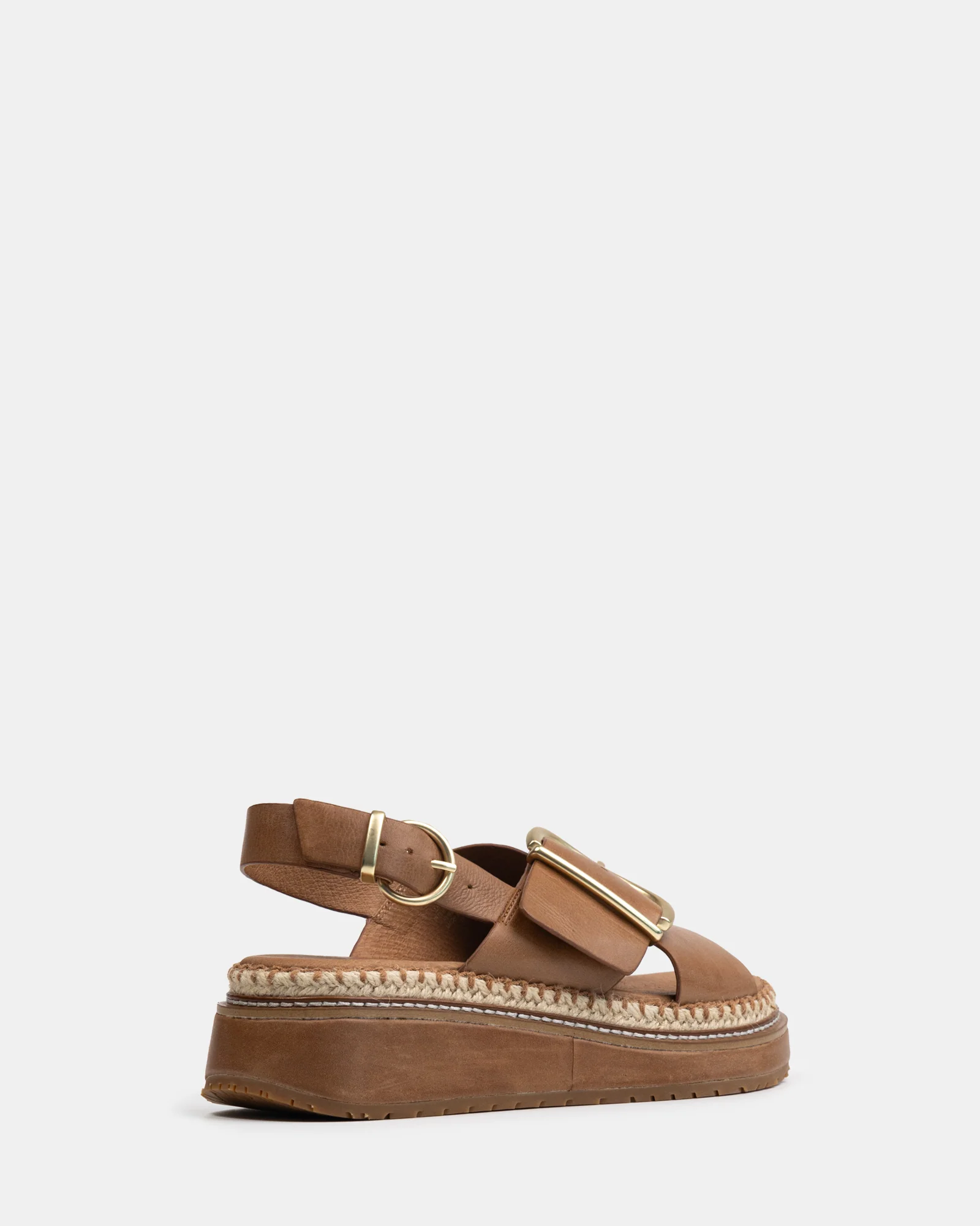 Deia Dark Cognac Pebble Leather Flatform - Image 4