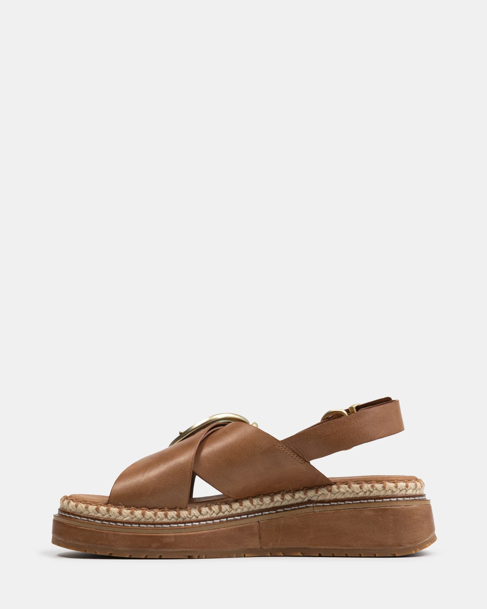 Deia Dark Cognac Pebble Leather Flatform - Image 6