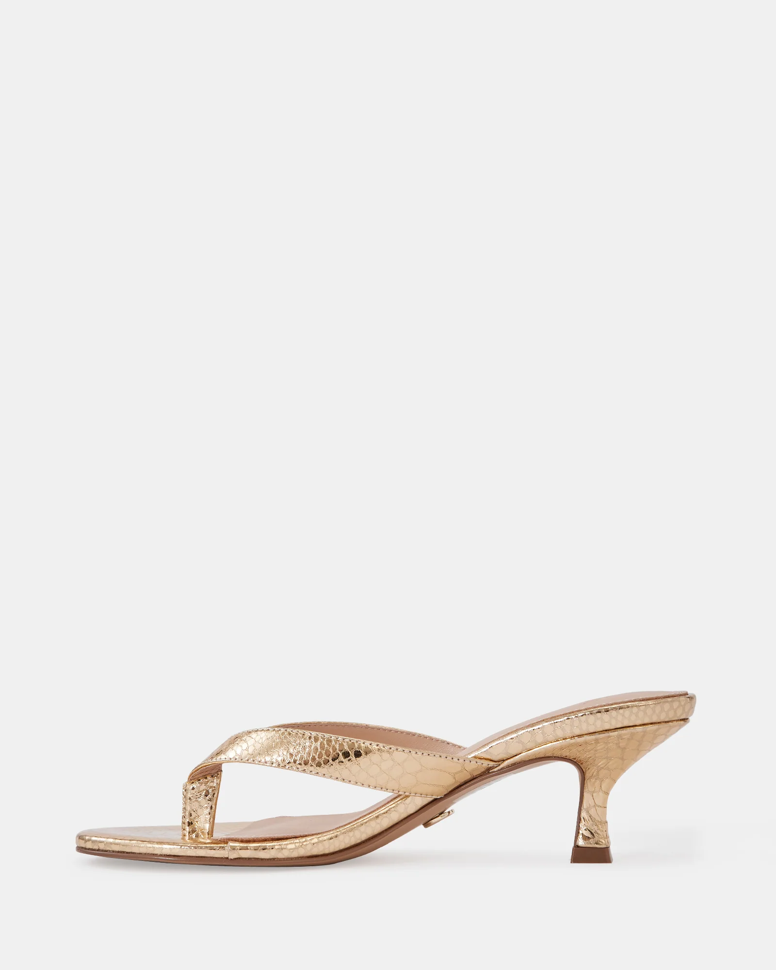 Gigi Gold Reptile Emboss Leather Kitten Heel Thong - Image 6