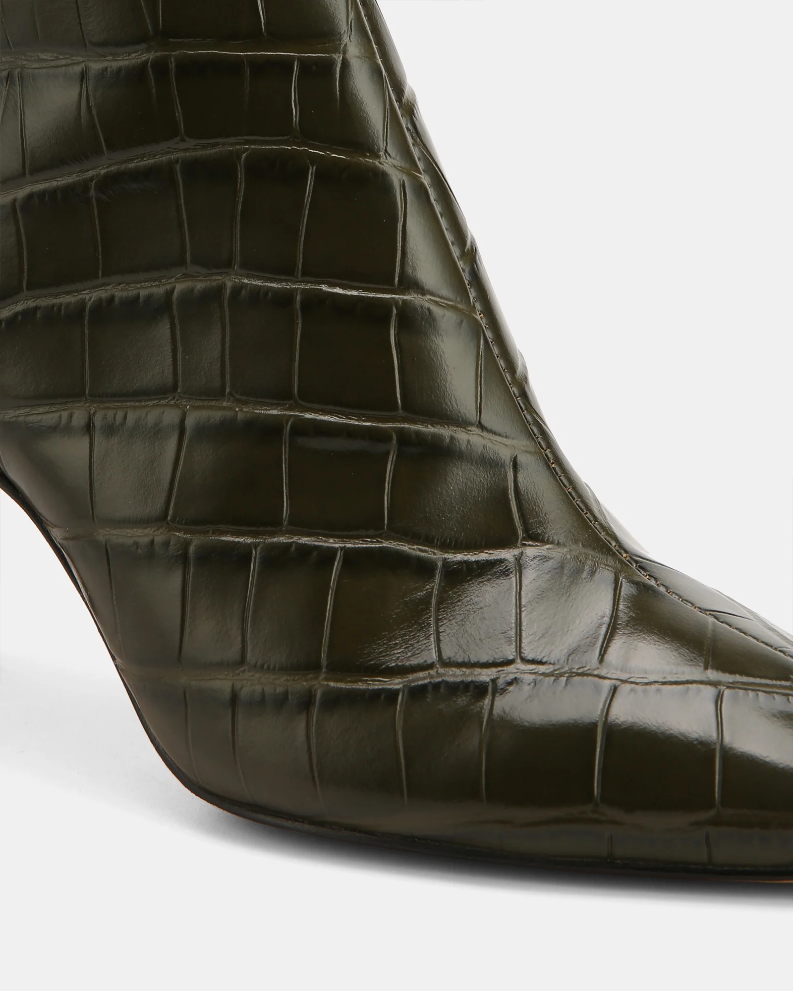 Loz Olive Green Croc Embossed Leather Ankle Boot - Image 3
