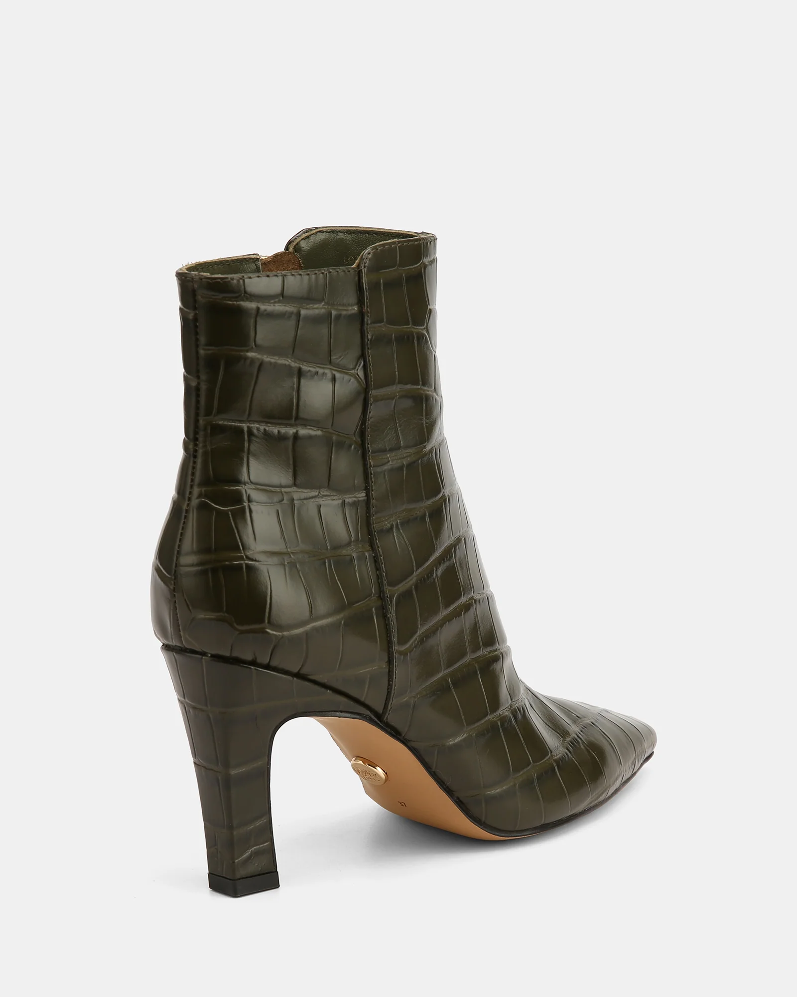 Loz Olive Green Croc Embossed Leather Ankle Boot - Image 4