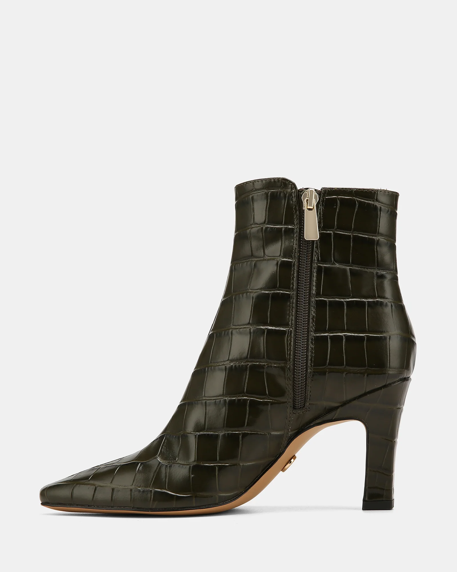 Loz Olive Green Croc Embossed Leather Ankle Boot - Image 6