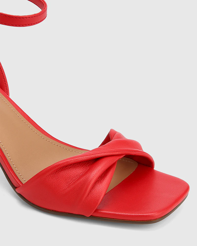 Martha Deep Red Leather Flared Heel - Image 3