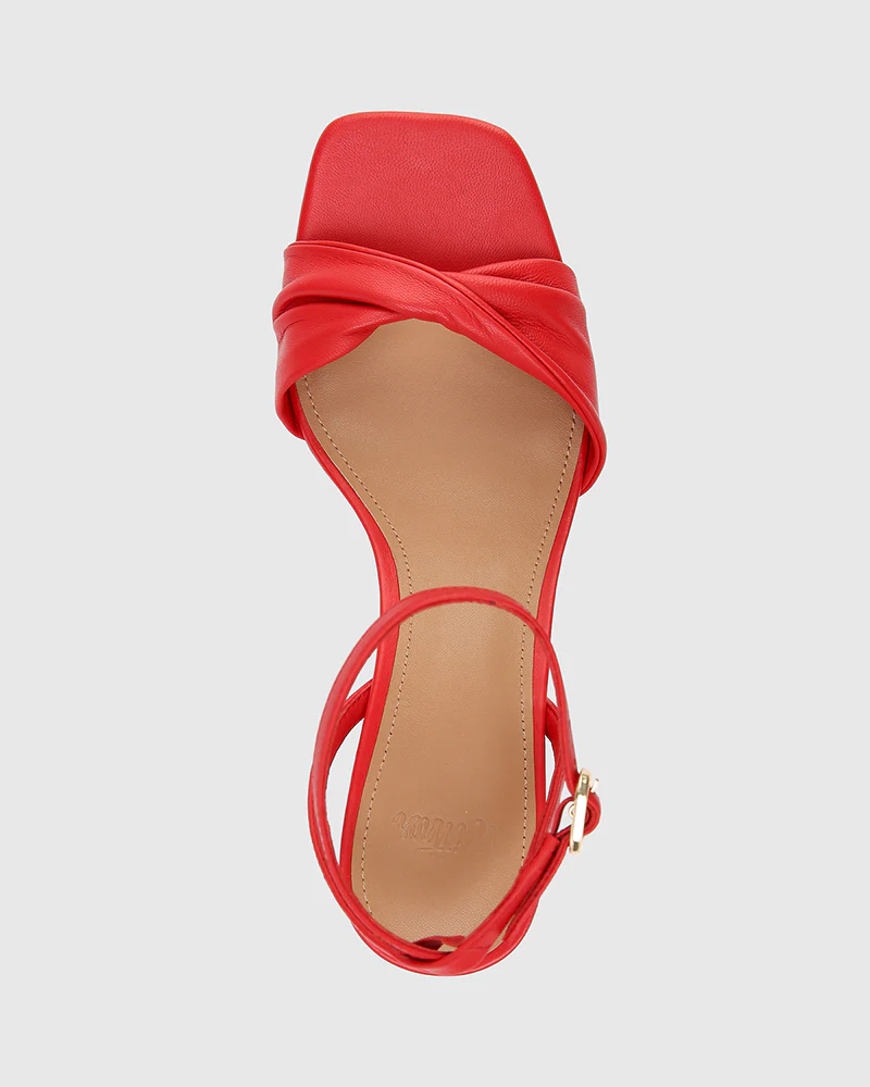 Martha Deep Red Leather Flared Heel - Image 5