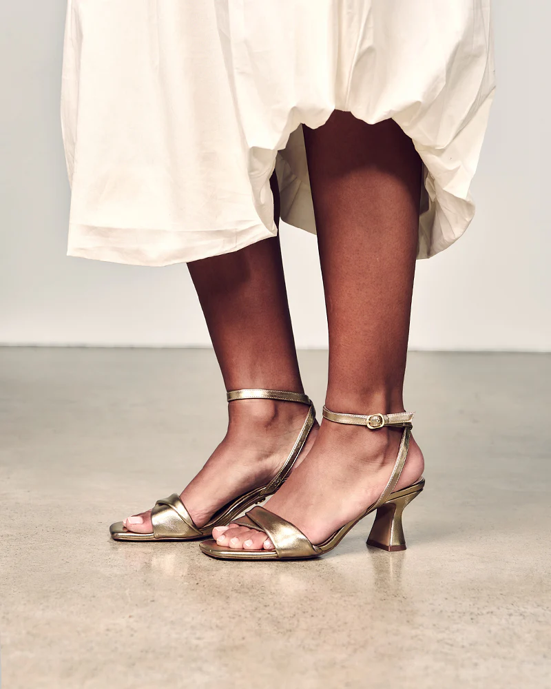 Martina Champagne Metallic Leather Flared Heel - Image 7