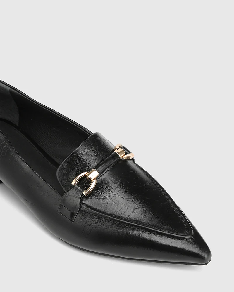 Meela Black Crinkle Leather Loafer - Image 3