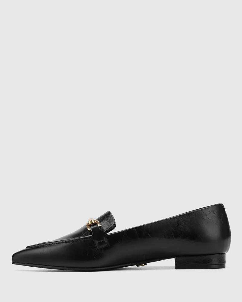 Meela Black Crinkle Leather Loafer - Image 6
