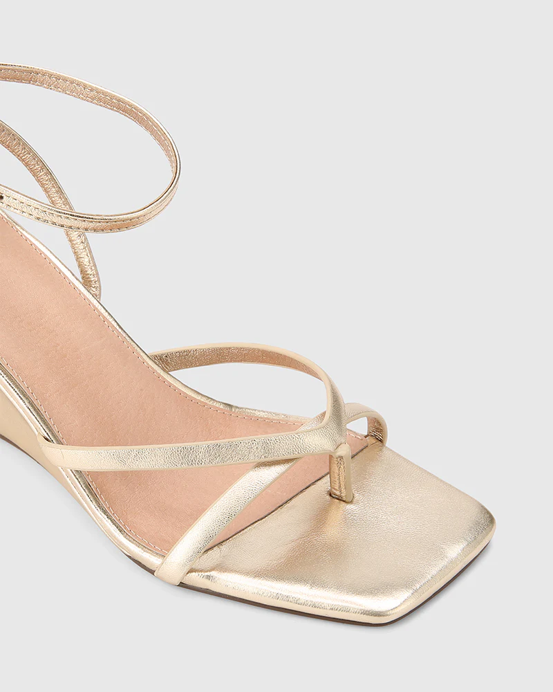 Nyla Champagne Metallic Leather Wedge - Image 3