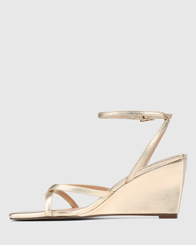 Nyla Champagne Metallic Leather Wedge - Image 6