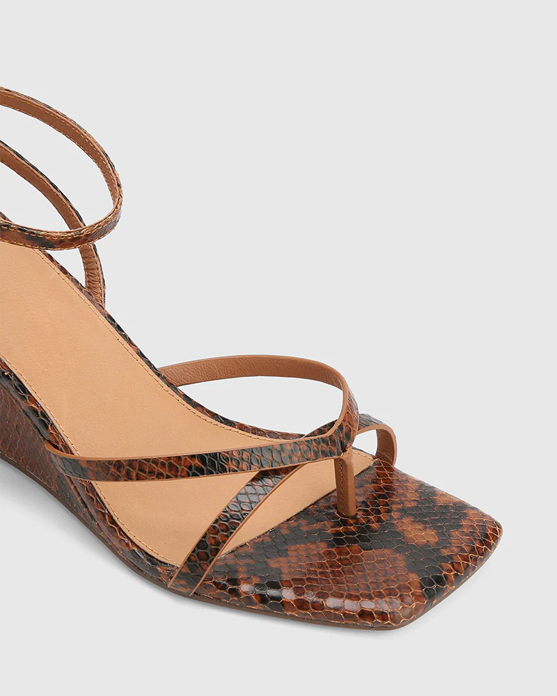 Nyla Tan Python Embossed Leather Wedge - Image 3