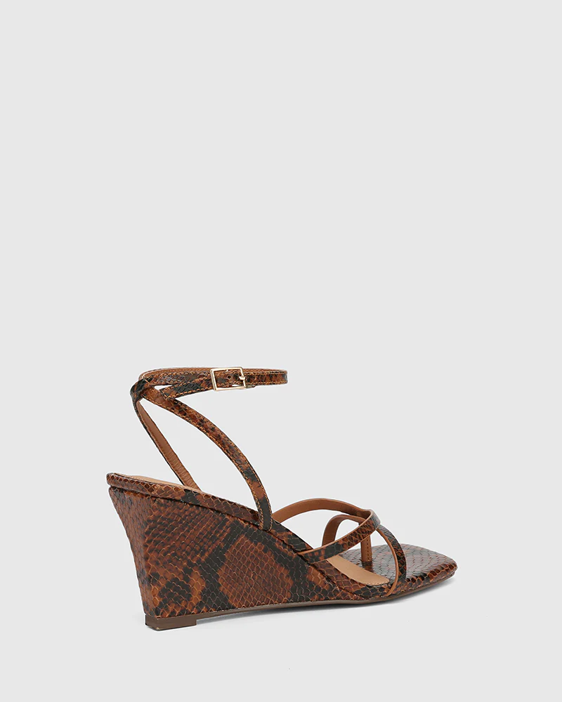 Nyla Tan Python Embossed Leather Wedge - Image 4