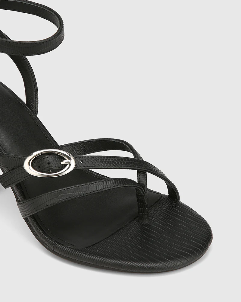 Utari Black Reptile Embossed Leather Strappy Heel - Image 3