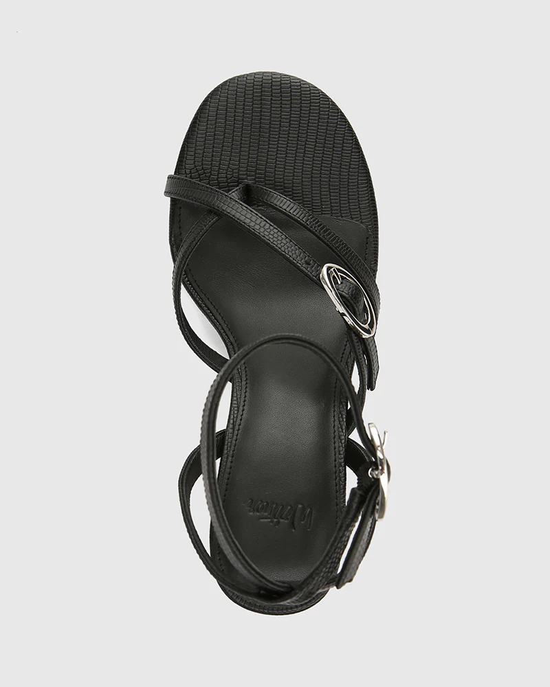 Utari Black Reptile Embossed Leather Strappy Heel - Image 5