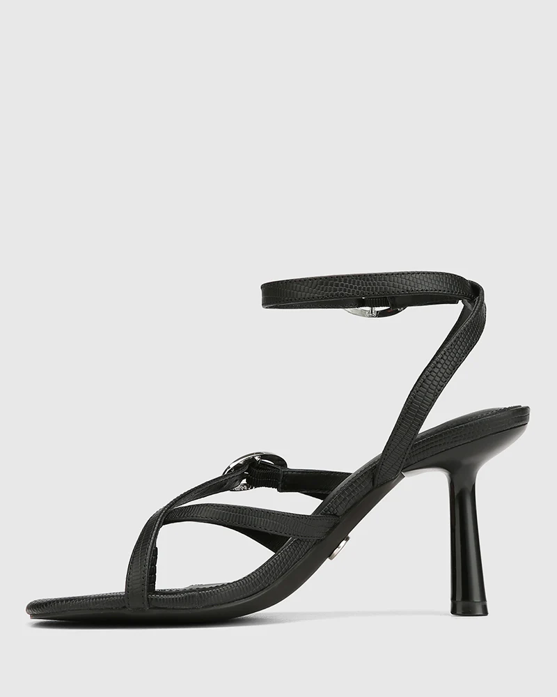 Utari Black Reptile Embossed Leather Strappy Heel - Image 6